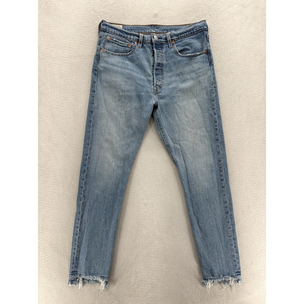 Levis Premium 501 Skinny Jeans Women 31x28 Blue Slim Stretch Denim Raw Hem Big E